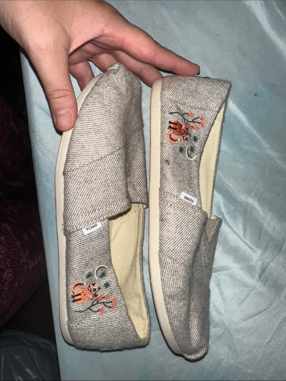 TOM Neutral Beige Embroidered Slip-On Moccasins